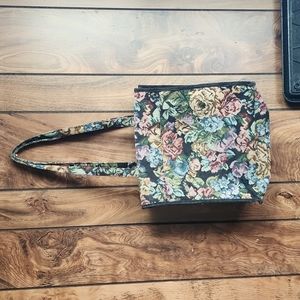 Dark floral tapestry bag